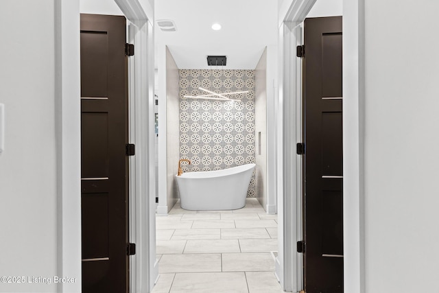118 Stable Way, Jeffersonville, IN 47130 - bathroom with a soaking tub, a tile shower, and marble finish flooring