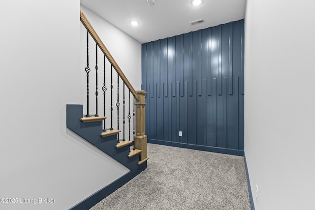 118 Stable Way, Jeffersonville, IN 47130 - stairway featuring carpet flooring, recessed lighting, and baseboards