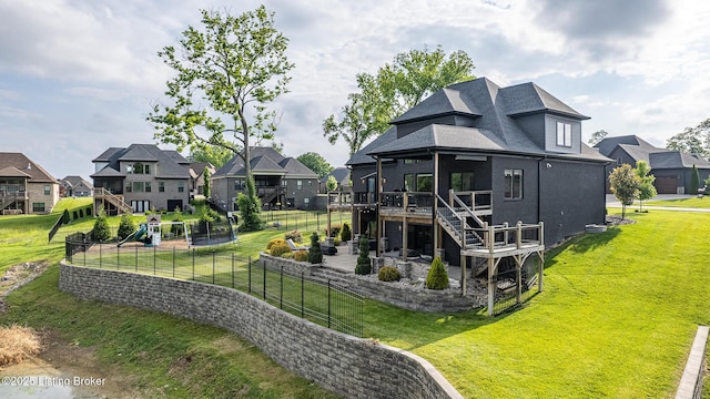 118 Stable Way, Jeffersonville, IN 47130 - rear view of property featuring a residential view, a patio area, a deck, a lawn, and stairs