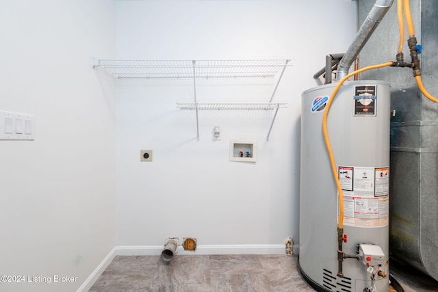 4225 Treesdale Dr, Sellersburg, IN 47172 - laundry room featuring electric dryer hookup, washer hookup, water heater, and baseboards