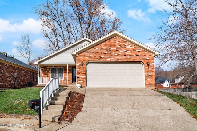 4225 Treesdale Dr, Sellersburg, IN 47172 - view of front of property featuring brick siding, covered porch, concrete driveway, and an attached garage