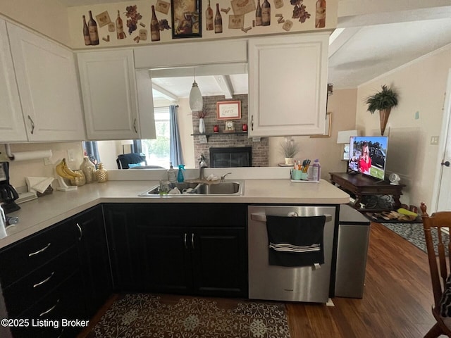 7102 Gorham Way, Louisville, KY 40291 - kitchen with stainless steel dishwasher, a sink, dark wood-type flooring, and light countertops