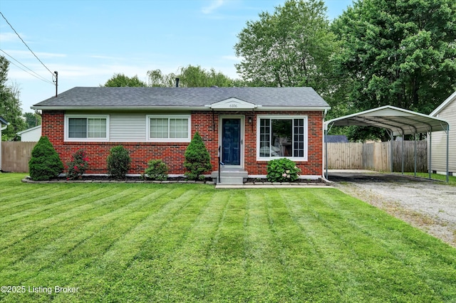 6106 Dobson Ct, Louisville, KY 40229 - view of front of property featuring driveway, entry steps, a detached carport, brick siding, and a shingled roof