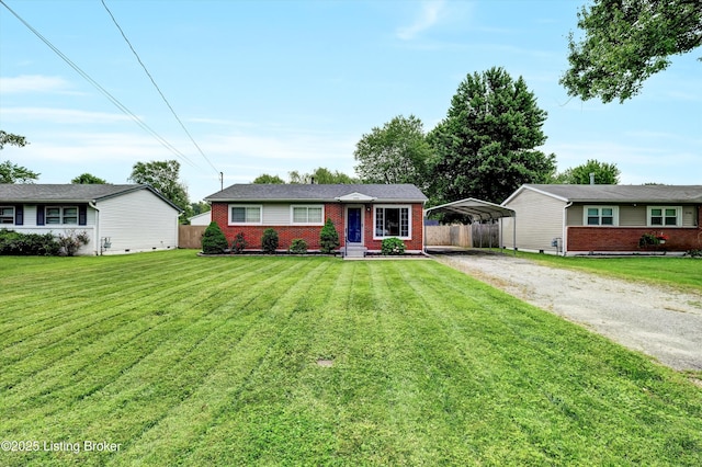 6106 Dobson Ct, Louisville, KY 40229 - ranch-style home featuring a detached carport, dirt driveway, and brick siding
