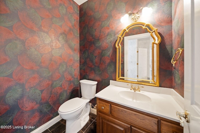 527 Woodlake Dr, Louisville, KY 40245 - bathroom with vanity, wallpapered walls, and tile patterned flooring