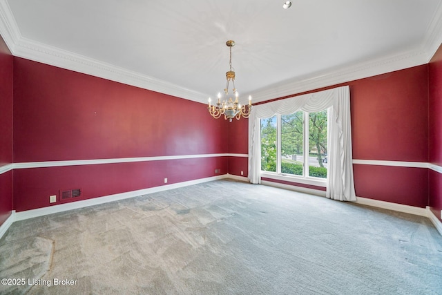 527 Woodlake Dr, Louisville, KY 40245 - unfurnished room featuring crown molding, carpet floors, and a chandelier