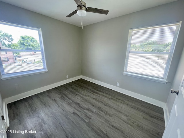 4143 Hillview Ave, Louisville, KY 40216 - spare room with a ceiling fan, dark wood-type flooring, and baseboards