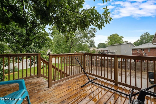 812 Castlewood Dr, New Albany, IN 47150 - wooden terrace featuring a fenced backyard and a residential view