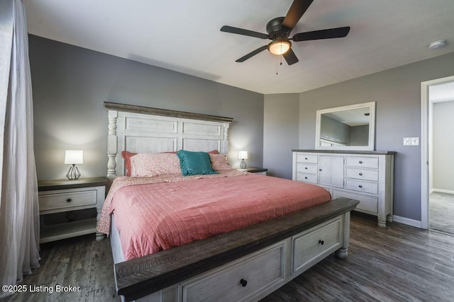 108 Ruby Farm Dr, Mt Washington, KY 40047 - bedroom featuring dark wood-style floors, baseboards, and ceiling fan