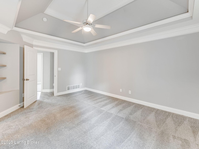 14409 Estate Ridge Blvd, Louisville, KY 40291 - carpeted spare room with a raised ceiling, ornamental molding, ceiling fan, and baseboards