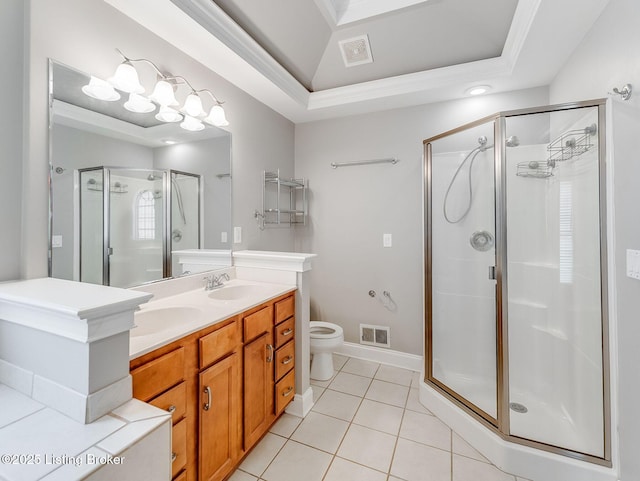 14409 Estate Ridge Blvd, Louisville, KY 40291 - bathroom with toilet, tile patterned flooring, a stall shower, and double vanity