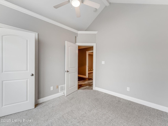 14409 Estate Ridge Blvd, Louisville, KY 40291 - unfurnished bedroom with carpet, baseboards, ornamental molding, and ceiling fan