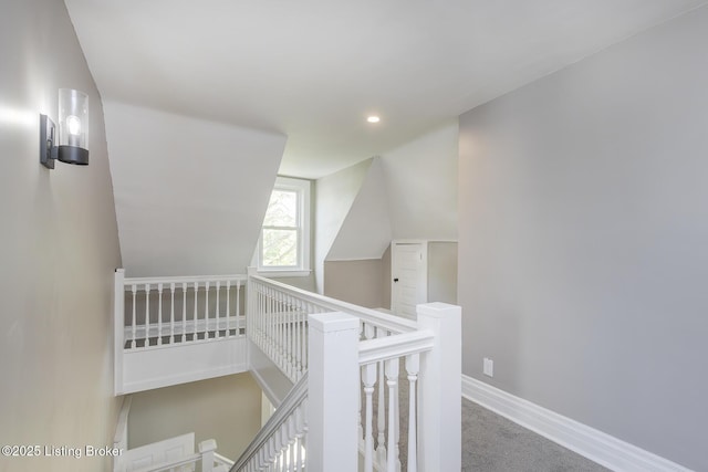 125 N Walnut St, Cynthiana, KY 41031 - hall with an upstairs landing, baseboards, recessed lighting, and carpet flooring