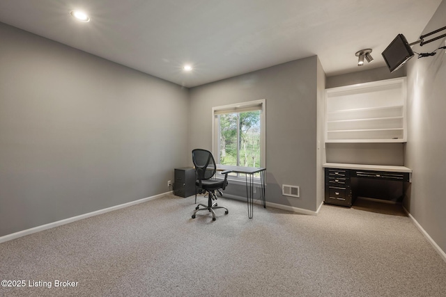 1140 Rostrevor Cir, Louisville, KY 40205 - office area featuring light colored carpet, baseboards, and recessed lighting