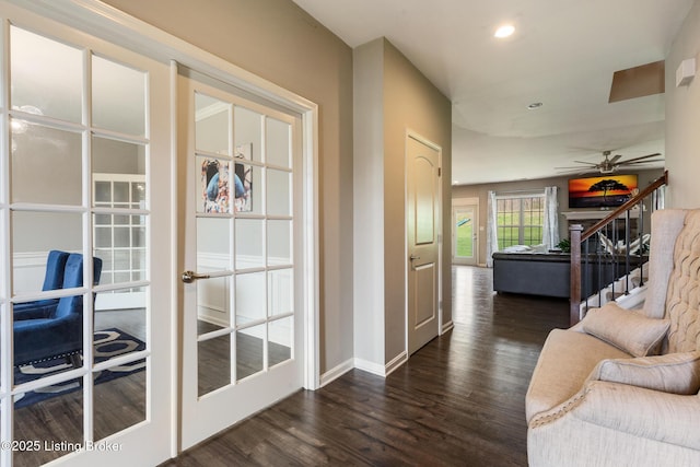6803 Park Vista Way, Louisville, KY 40229 - hall featuring dark wood-type flooring, baseboards, recessed lighting, and french doors
