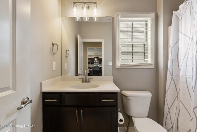 6803 Park Vista Way, Louisville, KY 40229 - bathroom with toilet, vanity, and a shower with shower curtain