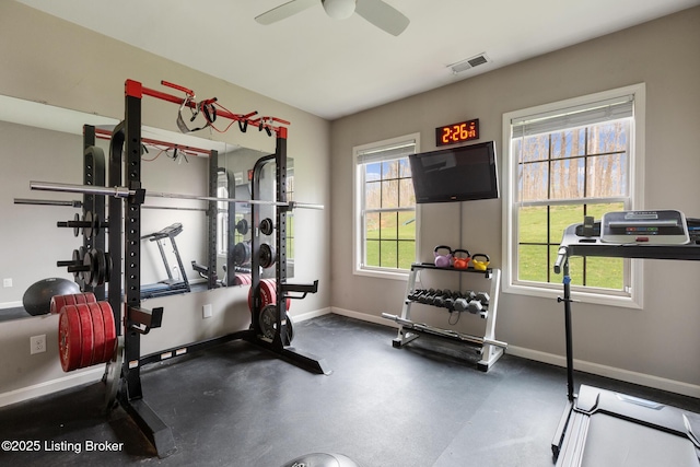 6803 Park Vista Way, Louisville, KY 40229 - workout area with baseboards, plenty of natural light, and a ceiling fan