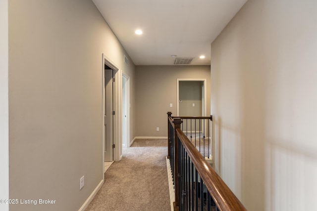6803 Park Vista Way, Louisville, KY 40229 - hallway with an upstairs landing, light colored carpet, recessed lighting, and baseboards
