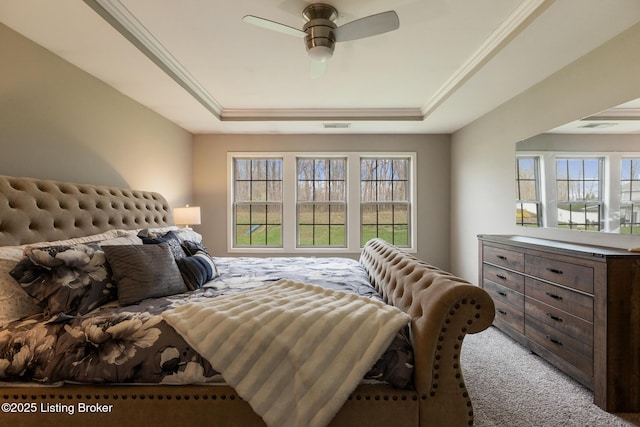 6803 Park Vista Way, Louisville, KY 40229 - carpeted bedroom with a tray ceiling, multiple windows, and a ceiling fan