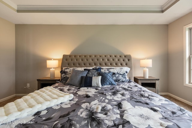 6803 Park Vista Way, Louisville, KY 40229 - carpeted bedroom featuring a raised ceiling, crown molding, and baseboards