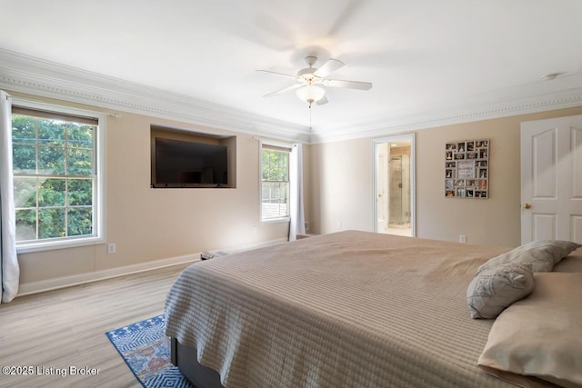 4705 Holly Forest Ct, Louisville, KY 40245 - bedroom with multiple windows, crown molding, light wood-type flooring, baseboards, and ceiling fan
