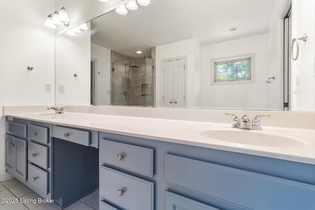 4705 Holly Forest Ct, Louisville, KY 40245 - full bath with double vanity, a stall shower, and tile patterned floors