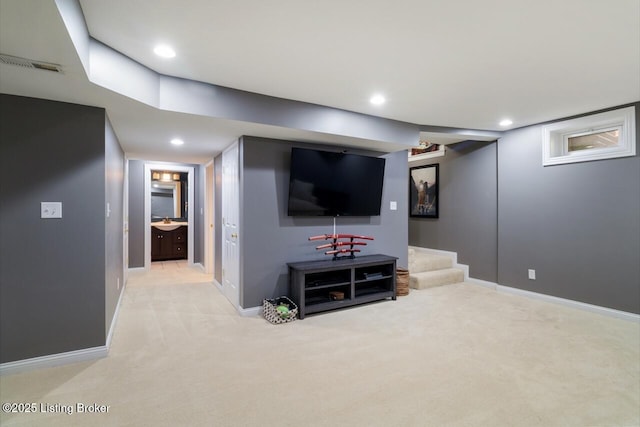 4705 Holly Forest Ct, Louisville, KY 40245 - finished basement with carpet floors, baseboards, recessed lighting, and a sink