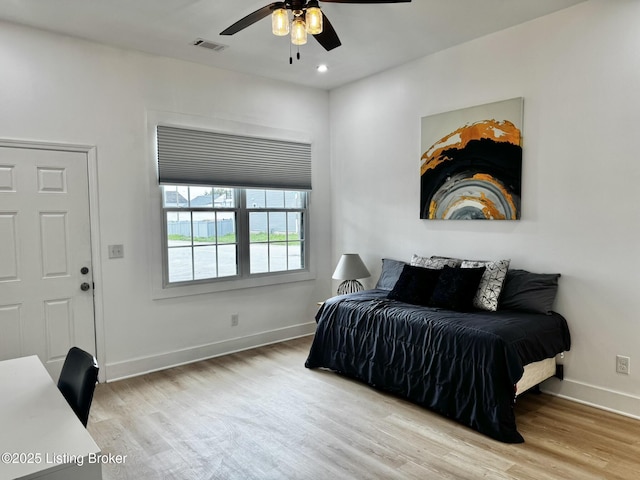 445 Marret Ave, Louisville, KY 40208 - bedroom with wood finished floors, baseboards, a ceiling fan, and recessed lighting