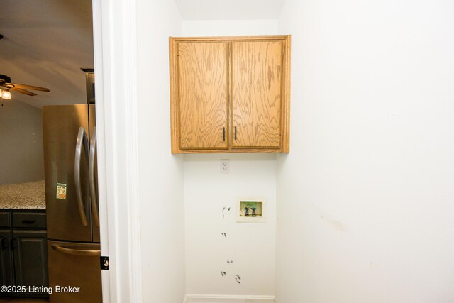 198 Cecilia Smiths Mill Rd, Cecilia, KY 42724 - washroom with a ceiling fan, hookup for a washing machine, and baseboards