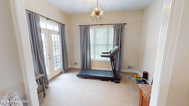 103 Morgan Ct, Bardstown, KY 40004 - exercise room featuring light colored carpet, french doors, plenty of natural light, and baseboards