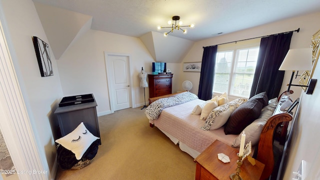 103 Morgan Ct, Bardstown, KY 40004 - bedroom with lofted ceiling, carpet floors, baseboards, and a chandelier