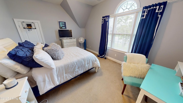 103 Morgan Ct, Bardstown, KY 40004 - carpeted bedroom featuring multiple windows, vaulted ceiling, and baseboards