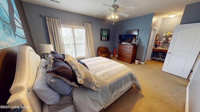 103 Morgan Ct, Bardstown, KY 40004 - bedroom featuring light carpet, ceiling fan, an office area, a textured ceiling, and baseboards