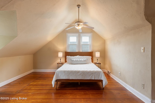 857 Melford Ave, Louisville, KY 40217 - bedroom with hardwood / wood-style floors, lofted ceiling, baseboards, and ceiling fan