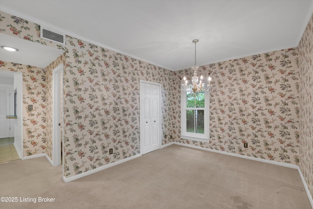 5212 Mary Clayton Ln, Crestwood, KY 40014 - carpeted spare room with a chandelier, crown molding, and wallpapered walls