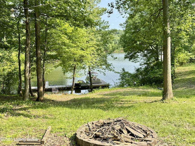 682 Hornback Mill Ln, Leitchfield, KY 42754 - view of yard featuring an outdoor fire pit and a water view