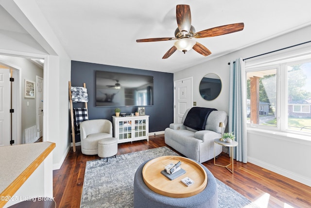 7513 Merlyn Cir, Louisville, KY 40214 - living area featuring baseboards, dark wood-style flooring, and ceiling fan