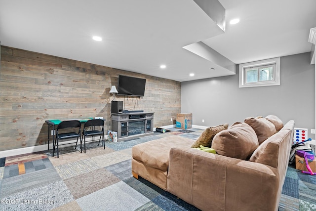 4011 Serendipity Ln, Louisville, KY 40272 - living room with wood walls, baseboards, and recessed lighting