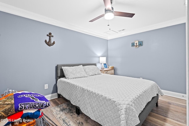 4011 Serendipity Ln, Louisville, KY 40272 - bedroom featuring ornamental molding, wood finished floors, baseboards, and a ceiling fan