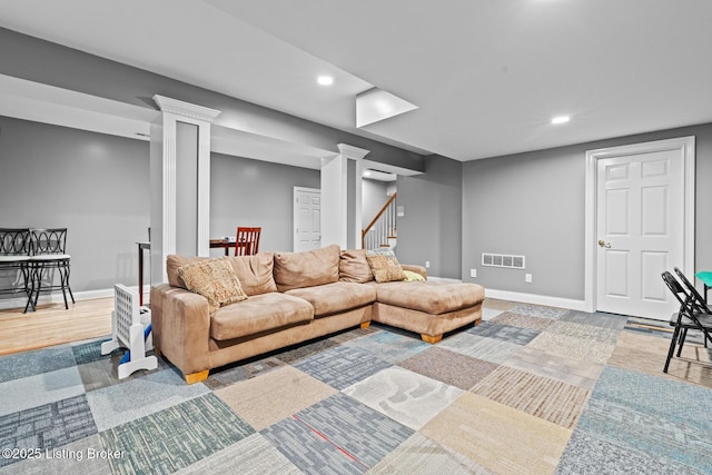 4011 Serendipity Ln, Louisville, KY 40272 - living area with recessed lighting, baseboards, and stairs