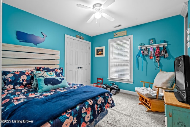 4011 Serendipity Ln, Louisville, KY 40272 - bedroom featuring carpet, baseboards, a ceiling fan, and a closet