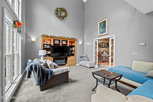 4011 Serendipity Ln, Louisville, KY 40272 - living area with a high ceiling, plenty of natural light, carpet flooring, and baseboards