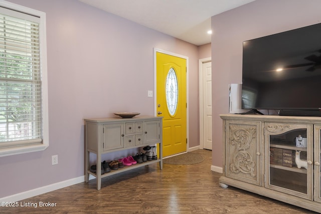 5704 Bartview Ct, Louisville, KY 40229 - entryway with dark wood-type flooring, baseboards, plenty of natural light, and recessed lighting