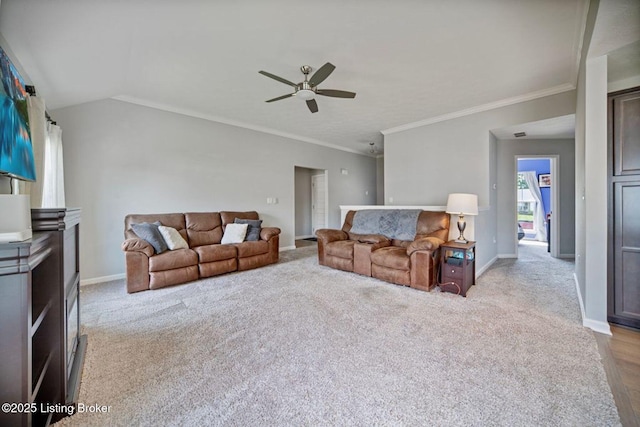 10905 Hidden Trail Ct, Louisville, KY 40229 - carpeted living room featuring ceiling fan, baseboards, and ornamental molding