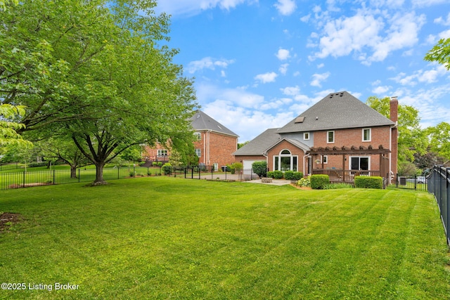 3908 Keal Run Way, Louisville, KY 40241 - back of property featuring brick siding, a pergola, and a chimney