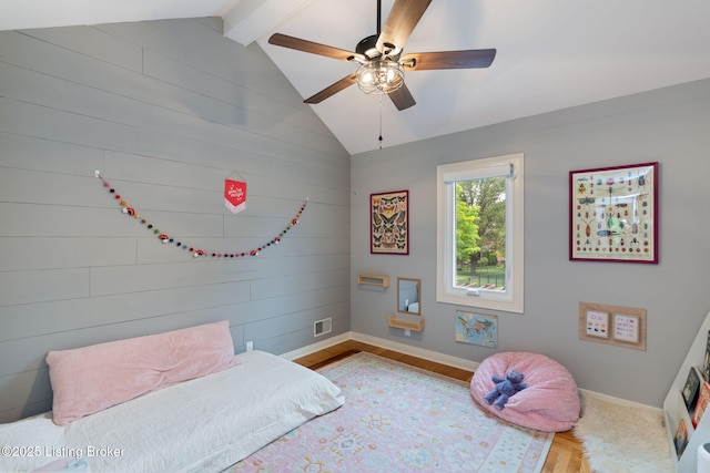 3908 Keal Run Way, Louisville, KY 40241 - bedroom with wooden walls, baseboards, wood finished floors, and a ceiling fan