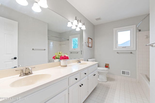 3908 Keal Run Way, Louisville, KY 40241 - bathroom featuring double vanity, toilet, tile patterned flooring, bathtub / shower combination, and baseboards