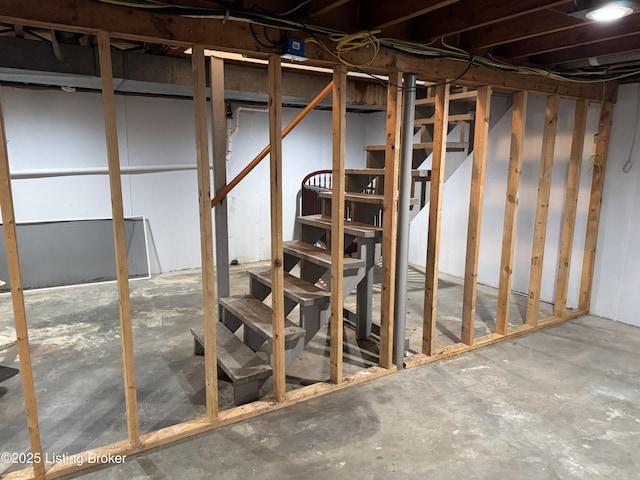 7005 Shareith Dr, Louisville, KY 40228 - unfinished below grade area featuring stairs