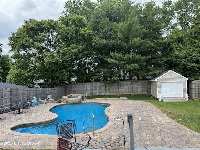 7005 Shareith Dr, Louisville, KY 40228 - view of swimming pool with a fenced backyard, a patio, and view of wooded area