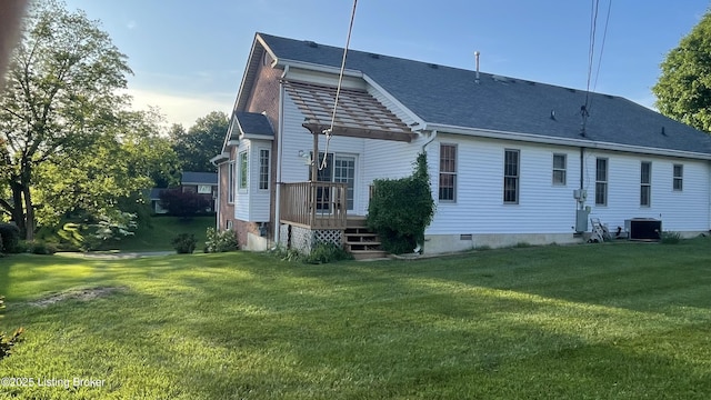 123 Westwind Trl, Bardstown, KY 40004 - rear view of house with central air condition unit, a yard, and a deck